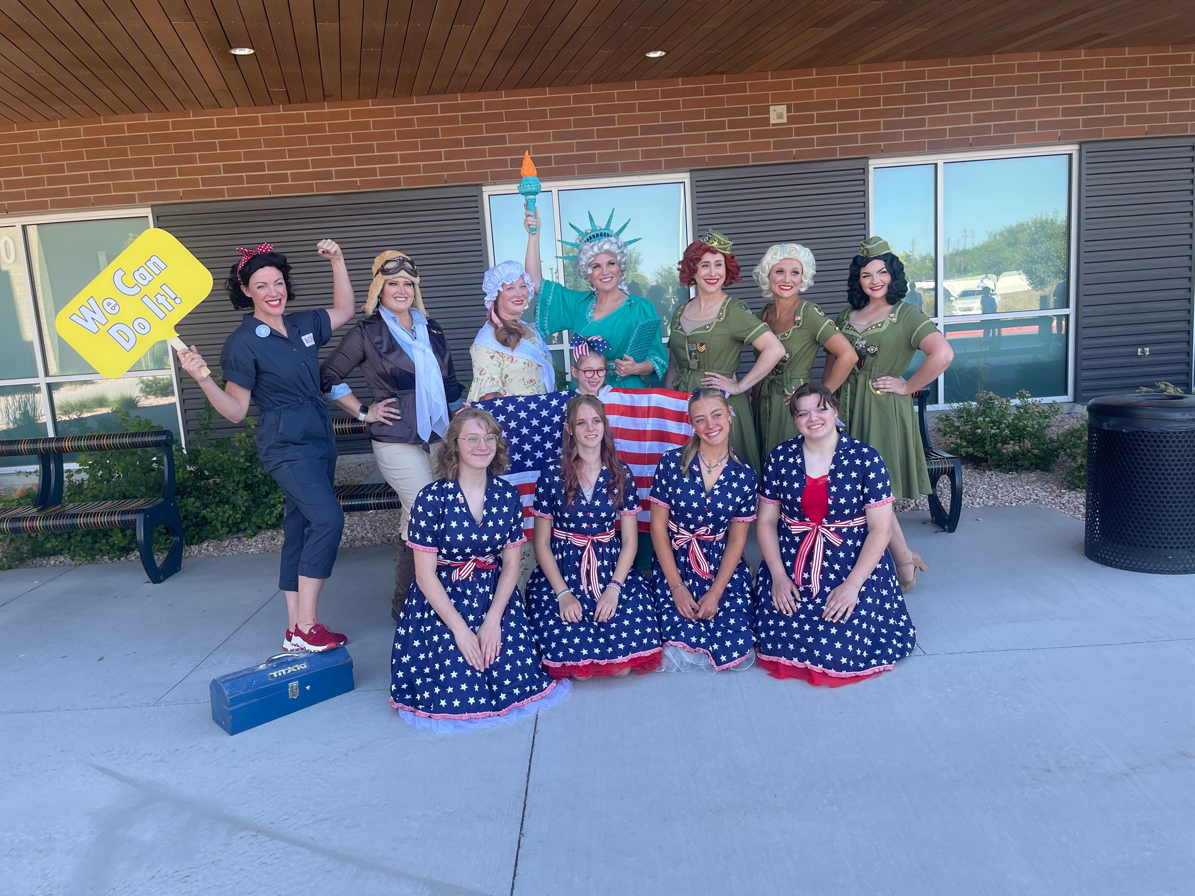 Women in historical costumes at the Bountiful 4th of July celebration